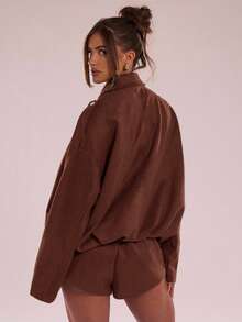 SHEIN BAE Chaqueta corta casual, suelta y relajada - Marrón - Ver 2