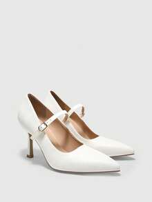 CUCCOO BIZCHIC 女士简约纯色细跟鞋，适合办公室、通勤和休闲穿着 - 糯米白色 - 查看 7