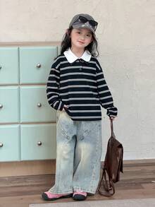 DAZY 韩版女童条纹休闲长袖T恤