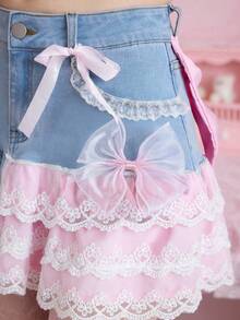 ROMWE Kawaii 可爱甜美蛋糕下摆女式牛仔迷你裙