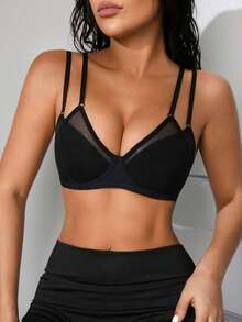 NudeFit 1件装女士极简无钢圈文胸，休闲交叉露背性感抹胸上衣 - 黑色 - 查看 3