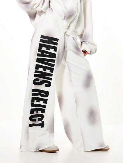 SUMWON WOMEN 宽松阔腿印花慢跑裤，侧边饰有 Heaven's Reject 印花条纹，休闲版型运动裤