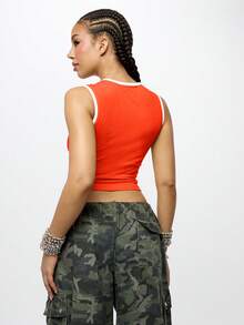 SUMWON WOMEN 美国甜心图案背心，撞色包边细节，无袖，适合节日、夏季休闲穿着 - 橘色 - 查看 2