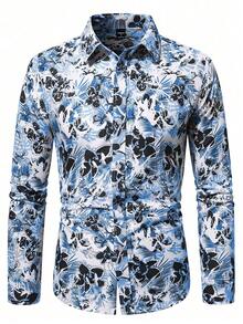 Manfinity Homme Men's Fashionable Casual Printed Button-Down Long Sleeve Shirt - Multicolor - View 3