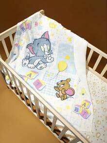 TOM & JERRY X SHEIN 100 * 100Cm Natural Bamboo Fiber Baby Blanket Swaddle Blanket Baby Bag Quilt Double Layer Fabric Breathable Soft Gauze Towel Multi-Purpose And Multi-Functional, Suitable For Babies And Children