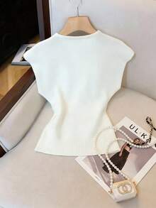 Franclia Women's Casual Colorblock Round Neck Sweater, Elegant Floral Pattern Knit Short Sleeve Top, Daily Commute Layering Pullover, Suitable For Spring, Autumn And Winter