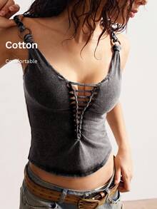 Bohemela 波西米亚风海滩度假休闲复古风格纯色做旧针织背心 - 黑色 - 查看 1