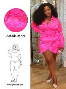 Hourglow Ceceforeign_ Women's Plus Size Wrapped Knot Design Dress, For Hourglass Body Shape - Hot Pink - View 2