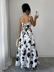 Rafferiza INS Style Adjustable Buckle Women's Spaghetti Strap Waist Cinched Long Dress - White - View 3