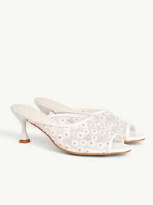 CUCCOO CHICEST Women's Fashion Daily Wear High Heel Sandals With Applique For Christmas - White - View 2