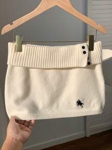 Comfortcana Váy len dệt kim gân trơn màu đa năng thường ngày cho nữ, phong cách Hàn Quốc vào mùa thu/đông - trắng - Xem 6