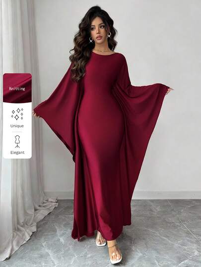 Rafferiza Women's Round Neck Large Silhouette Design, Bat Sleeve Design, Wine Red Dress, Valentine's Day,,Fashionable And Elegant, It Is Suitable For Daily Wear, Weddings, Banquets, Daily Commutes, Graduation Parties, Festival Events, Vacations, Dates, Parties, Halloween, Christmas, New Year And Thanksgiving