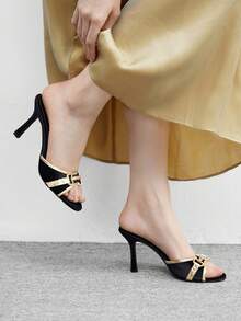 CUCCOO BIZCHIC 女士时尚优雅夏季高跟凉鞋 - 黑金 - 查看 5