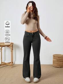 EURMUSE Mocha Brown Comfort Fabric Low Waist Straight Leg Denim Jean - Dark Grey - View 4