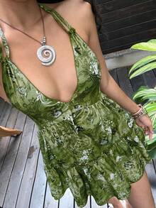 Sunnyshic 女式休闲佩斯利印花露背系带蝴蝶结太阳裙，适合春夏季度假和日常穿着 - 彩色 - 查看 8