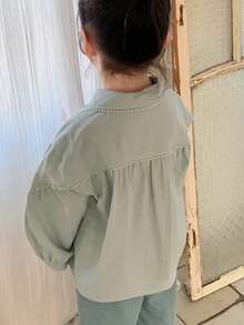 DAZY 少女花卉刺绣长袖单排扣休闲宽松衬衫 春季 - 綠色 - 查看 5