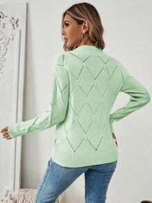 SHEIN LUNE Women's Solid Color Minimalist Casual Long Sleeve Fitted Pullover Sweater - Green - View 2