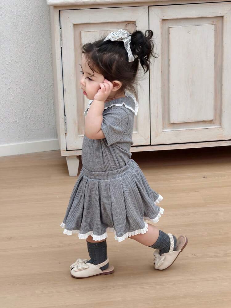 2pcs Baby Girls Casual Ruffle Collar Long Sleeve T-Shirt And Pants Set Toddler Girls Clothes