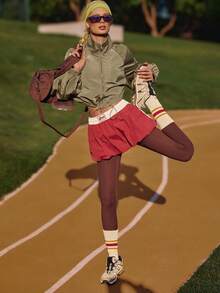 Medorelle Chaqueta deportiva casual de mujer de unicolor con cordón - Verde militar - Ver 6