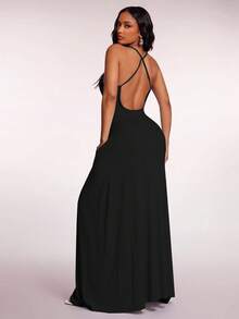 Radiana 女士性感优雅飘逸A字黑色吊带连衣裙，露背长裙，适合海岛度假、海滩、约会、派对，舒适休闲居家/日常穿着。 - 黑色 - 查看 2