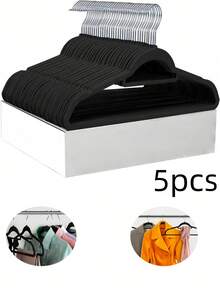 1/2/5/10PCS Space Saving Premium Black Velvet Non Slip Shoulder Grooves Hook Hangers For Organizing Shirts Skirts Pants Coats Suits Tops For Adults Closet Organization Home Storage Wardrobe Essential Fashion Hangers Garment Care Apparel Management - Multicolor - View 9