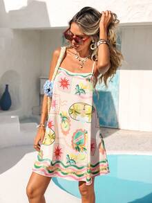 Vivid Eden Spring/Summer Outings, Holiday Dates, Spring/Summer Casual Vacation A-Line Artistic Printed Women's Sundresses, Summer Beach Dresses, Back-To-School Outfits, Very Simple Outfits, Women's Country Style, Office Wear, Old Money Style, Teacher's Outfits, Date Outfits, Graduation Season, Women's Dresses, Spring/Summer Casual Dresses, Summer Casual Dresses - Multicolor - View 3