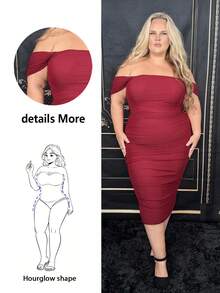 Hourglow Dollyholly86 Plus Size Off Shoulder Long Dress, Spring Summer Beach Outfit,Birthday Dresses For Women, For Hourglass Body Shape - Burgundy - View 2