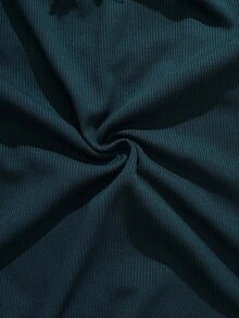 女士时尚纯色罗纹蝴蝶结装饰修身短款吊带背心 - 水鴨藍 - 查看 8