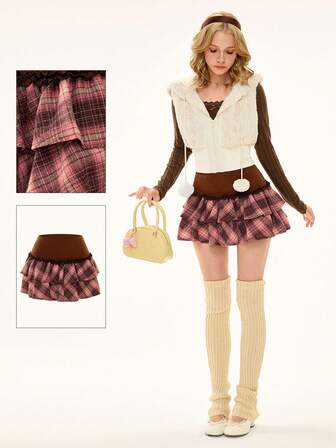 ROMWE Avant Women's Retro Sweet Heart Patchwork Low Waist Mini Skirt