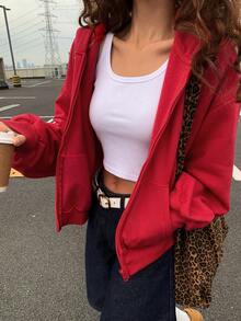 DAZY 女士字母印花休闲卫衣，红色 Y2K 连帽衫 - 紅色 - 查看 2