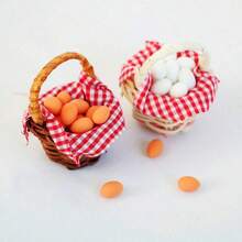 14pcs/Set Miniature Scene Prop Model Mini Red Checkered Egg Basket Set - Photo Color - View 1