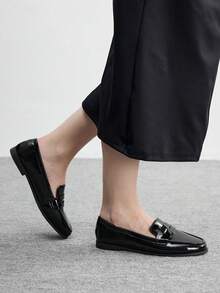 CUCCOO BIZCHIC 女士圆头平底黑色经典简约舒适平底鞋，女士乐福鞋，通勤百搭日常工作外出必备女鞋 - 黑色美人鏡 - 查看 3