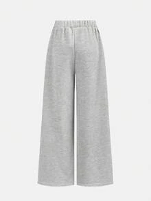 SHEIN Girlism 少女休闲爱心印花针织纯蓝色宽松落肩长袖卫衣搭配纯灰色阔腿运动裤套装，适合秋冬季日常穿着。 - 藏蓝色 - 查看 9