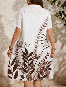 EMERY ROSE Vestido de verano de talla grande para mujer con bordado de ojal y estampado floral patchwork - Marrón - Ver 2