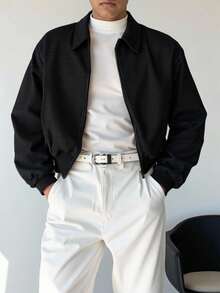 Manfinity Dauomo Men's Casual Versatile Solid Color Lightweight Jacket , Fall - Black - View 4