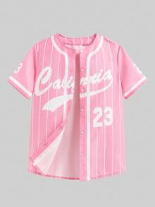 Sparklyn 少女黑色条纹复古字母印花宽松外套、黄色修身吊带背心和黄色短裤 - 粉色 - 查看 3