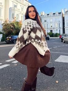 NegzBox 女士松紧腰休闲短款针织毛衣裙，咖啡棕色，秋冬 - 咖啡棕 - 查看 5