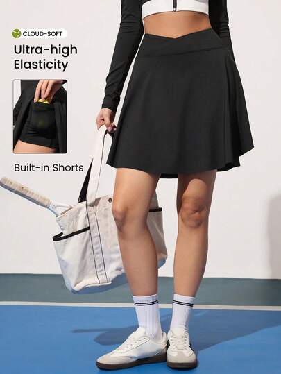 CourtClass 女士纯色不对称腰袋多功能日常户外运动短裙