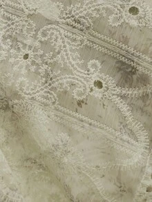 BELROSIE Blusa ricamata con fiori di ciliegio, design con scollo rotondo e ricamo 3D, orlo ondulato per un aspetto lusinghiero, tessuto fluido, romantica per primavera, adatta per picnic e appuntamenti, camicia da donna - Verde - Visualizzare 7