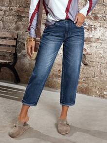 EMERY ROSE 女士休闲日常水洗斜插口袋锥形牛仔裤 - 藍色 - 查看 5