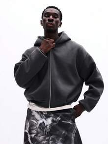 SUMWON Men Zip Up Hoodie Full Front Print Text Casual Streetwear Style Long Sleeve Hooded Sweatshirt Fall Winter - Dark Grey - View 2