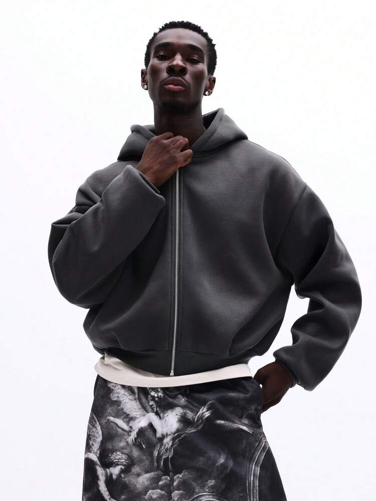 Felpa con cappuccio e zip con stampa frontale completa