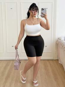 CovetEZ Shorts biker unicolor tejido de canalé - Negro - Ver 7