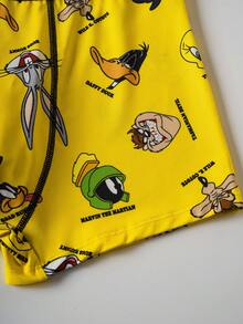 LOONEY TUNES X SHEIN 男士三件套舒适透气卡通图案字母腰带平角内裤 - 綠色 - 查看 4