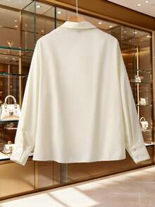 GlowEve CURVE Plus Size Casual Apricot Woven Fabric Shirt With Collar Long Sleeves Ruched Detail And Asymmetrical Hem Blouse - Apricot - View 2