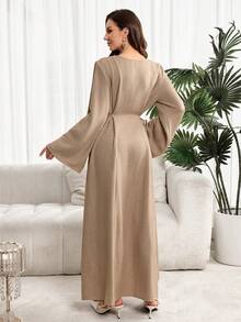 Al Najma Đầm maxi Thổ Nhĩ Kỳ dành cho nữ và áo abaya truyền thống Ả Rập. - Cà phê nâu - Xem 3