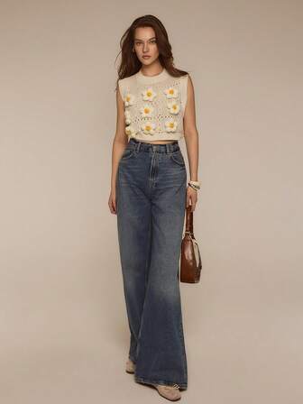 ATUI Studio Blusa de punto sin mangas con estampado floral 3D para uso casual y vacaciones en la playa de las mujeres