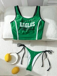 Swim Vcay Women's Summer Beach Letter Print Fashionable Bikini Swimsuit Set - Multicolor - View 6