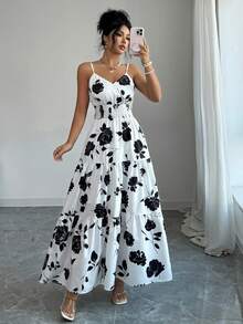 Rafferiza INS Style Adjustable Buckle Women's Spaghetti Strap Waist Cinched Long Dress - White - View 5