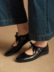 Rosivie Giày bệt buộc dây đa năng thường ngày dành cho nữ - màu đen - Xem 9